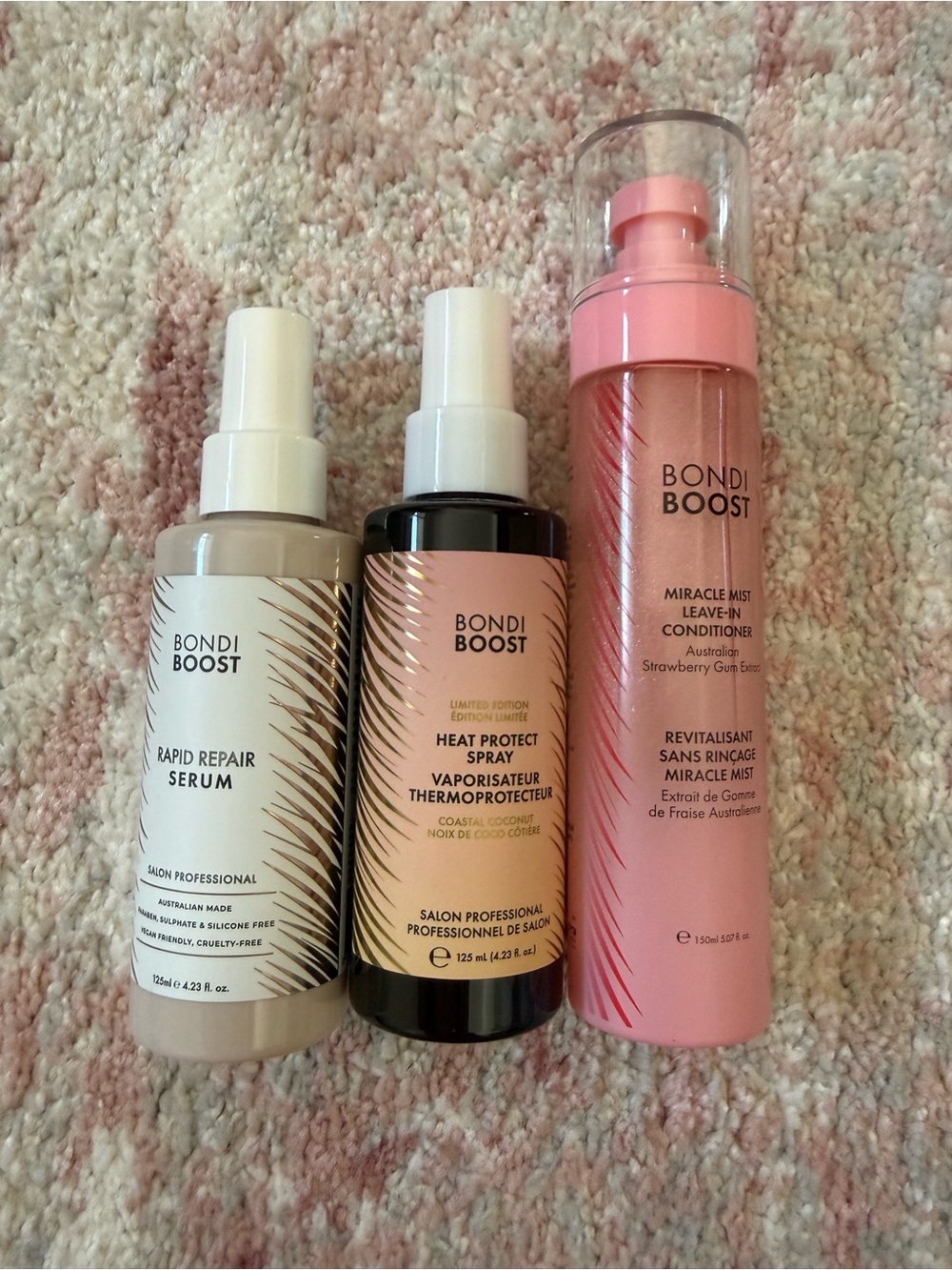 Bondi Boost Hair Set - serum, heat spray and strawberry leave in conditioner